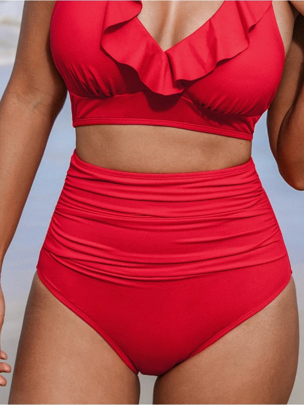 NWT Cupshe Super Bloom Red Slim Sculpt High Rise Bikini Bottoms